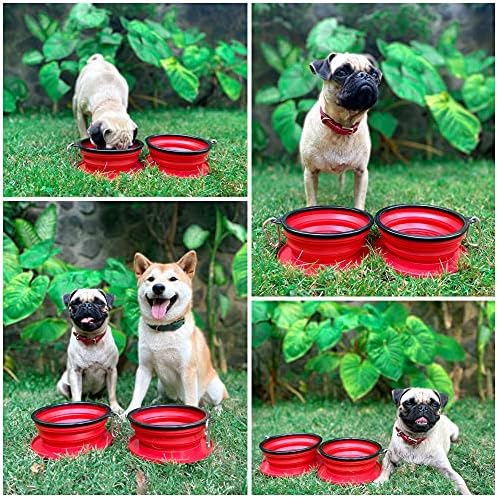 Tuff Pupper SuperBigSlurp Collapsible Dog Bowls | Two Pack Bowls | Extra Large Capacity | Portable, Food Safe, Odorless | Non-Toxic Silicone [Two Pack Red Bowls 60oz]