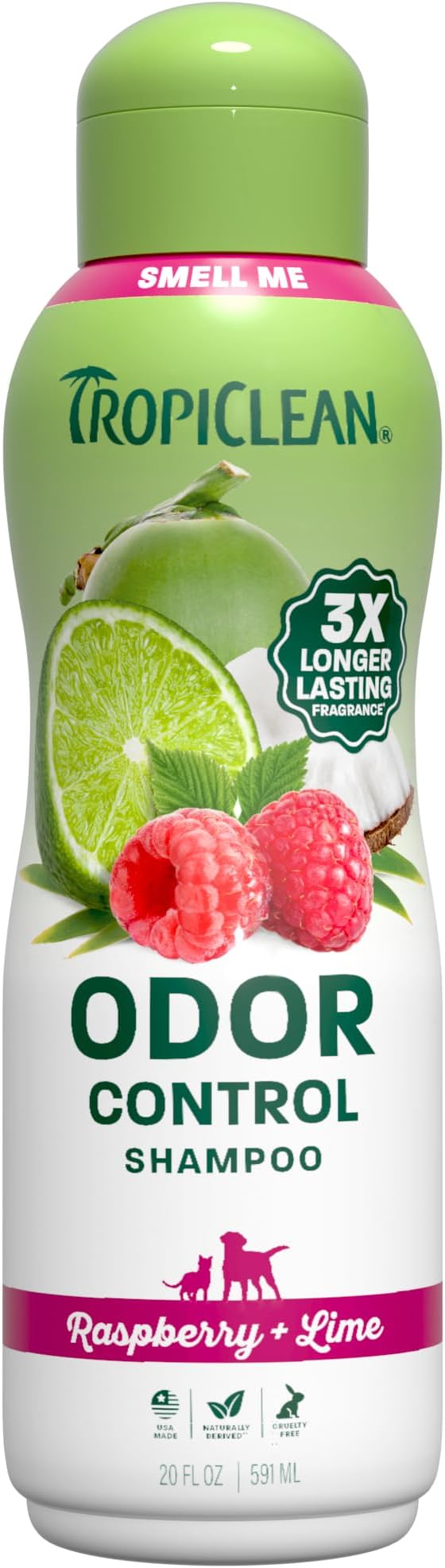 TropiClean Deodorizing Dog Shampoo, Raspberry Lime Scent, 20oz | Powerful Odor Control | Long-Lasting Raspberry Lime Scent | Puppy & Cat Safe | Made in USA