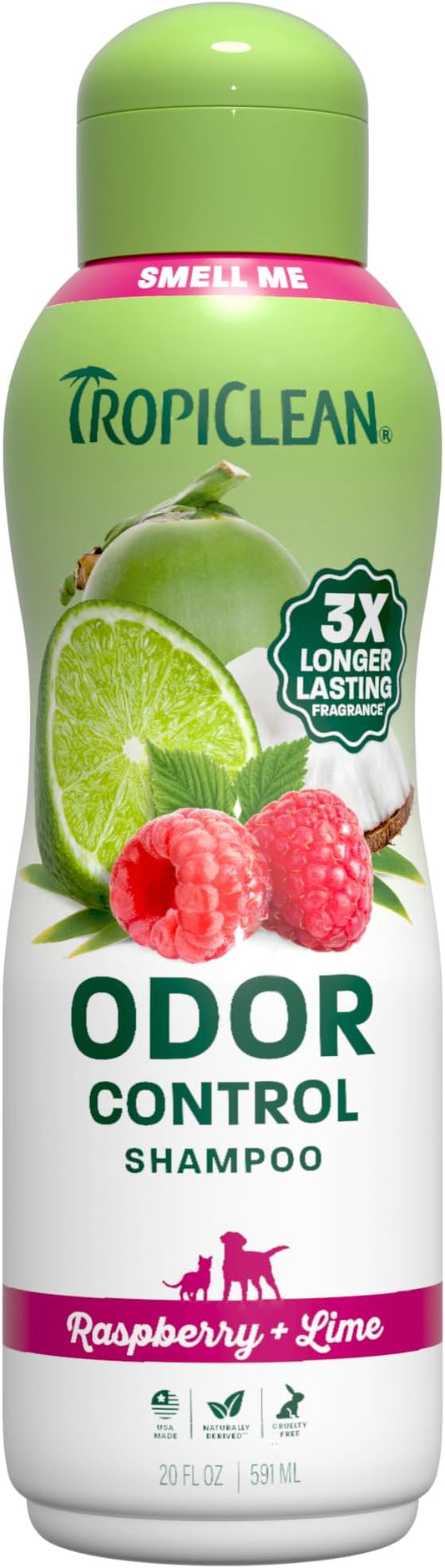 TropiClean Deodorizing Dog Shampoo, Raspberry Lime Scent, 20oz | Powerful Odor Control | Long-Lasting Raspberry Lime Scent | Puppy & Cat Safe | Made in USA