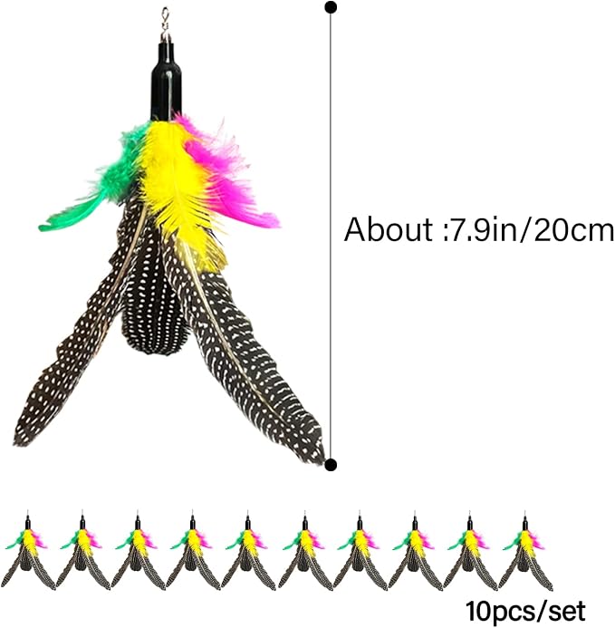 AcceLeah Cat Toy Replacement Feathers Cat Toy Wand Refills, Natural Bird Feathers Refill, Cat Feather Toy Replacement for Cat Wand (10Pcs (Taupe))