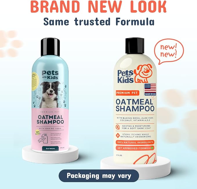 Pets are Kids Premium Oatmeal Shampoo for Itch Relief & Shiny Coat, 17 oz | Natural Itch Relief, Dry Skin Soother, Hydrated & Shiny Coat, with Aloe, Coconut & Baking Soda, Hypoallergenic, For Dogs