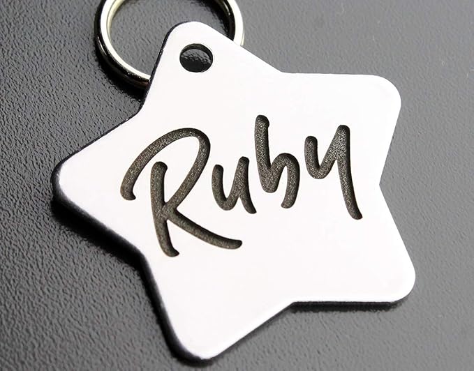 DEEP Custom Stainless Steel Pet ID Tags Front and Back Engraved Dog Tags Personalized for Dogs and Cats (Star 1-1/4"x1-1/4)