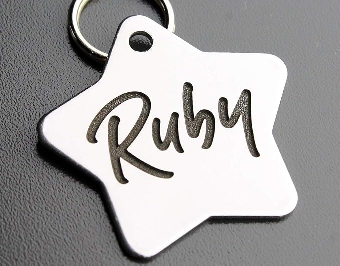 DEEP Engraved Premium Dog & Cat ID Tag – Personalized, Stainless Steel, Long-Lasting Durability - Star 1-1/4"x1-1/4 (2-Side Engraving)