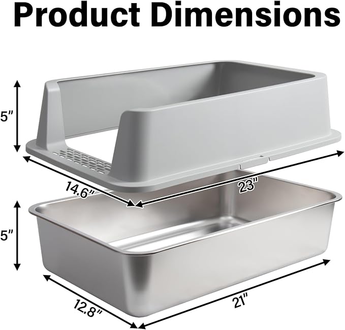 Stainless Steel Litter Box with Lid,XL Metal Cat Litter Box, Large Litterbox for Adult Cat with High Sides,Non-Stick, Odor-Free,Easy to Clean,Include Litter Mat &Scoop