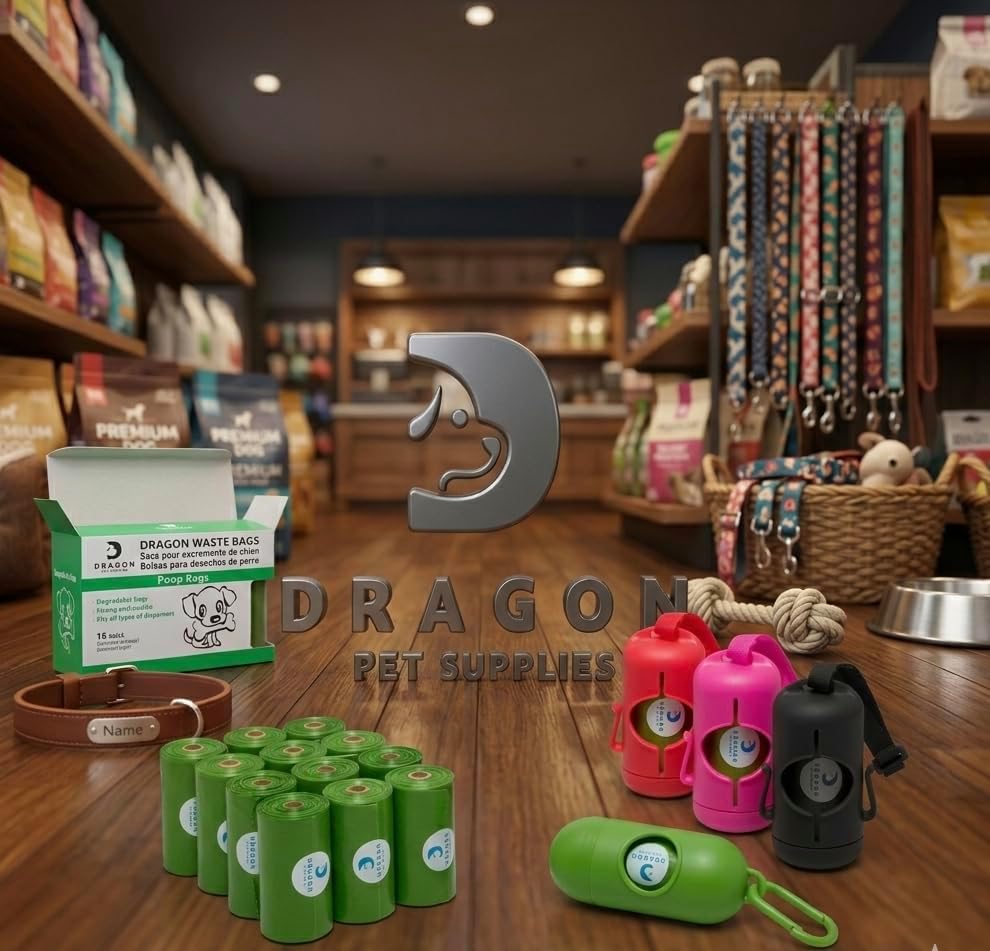 DRAGON Waste Bags Durable Dispenser, Dog poop bags holder with Two Hooks on the side for Used Poop Bags, leash attachment strap and 15 Poop Bags (Pink)
