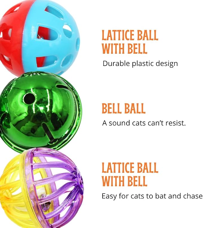 50-Pack Cat Toy Balls with Bells 1.6” Plastic Lattice Jingle Balls for Indoor Cats and Kittens Colorful Interactive Chasing and Batting Toys for Active Play