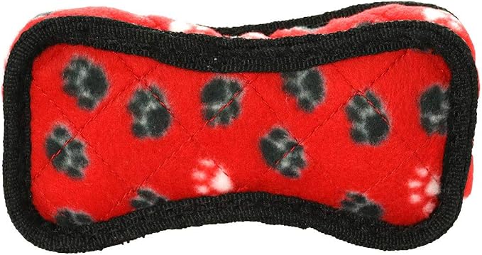 TUFFY - World's Tuffest Soft Dog Toy - Junior Bone -Squeakers -Multiple Layers. Made Durable, Strong & Tough.Interactive Play(Tug, Toss & Fetch). Machine Washable & Floats (Red Paw, Bone2 2 Pack)