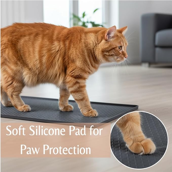 Cat Litter Mat, Extra Large 51"x25.6" Silicone Litter Box Mat, High Edge | Kitty Litter Mat for Auto Litter Box Areas, Waterproof Non-Slip Litter Mat, Easy Clean, Raised Lip Contains Multi-Cat Mess