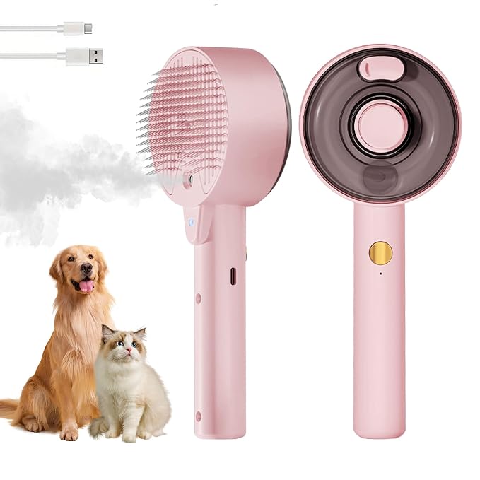 Cat Steam Brush for Indoor Cats, Spray Cat Deshedding Brush for Grooming | Self Cleaning Steam Pet Brushes with Spray, Helps Remove Loose Hair & Undercoat, Grooming Tool for Long & Short Hair Cats