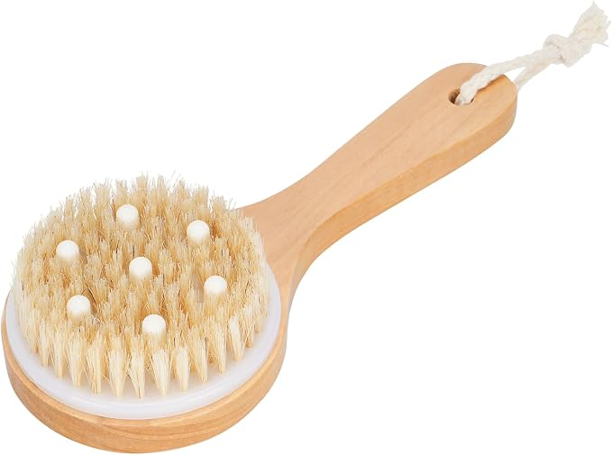 petour Dog Bath Brush Pet Shampoo Handle Bath Brush with Massage Points Dog Grooming/Washing/Massaging Wooden Brush Natural Bristle Dog Brush Removal Loos Hair for Cats Dogs, Beige