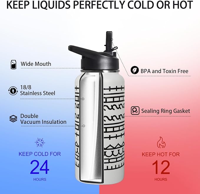 32oz Hidden Message Insulated Aater Water Bottle with Straw Gym Hiking Sports Coffee Mug Cup Water Bottles,White Elephant Gifts for Women, Decor Stuff Accessories
