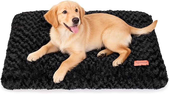 Dog Bed Crate Pad - Rosette Pattern White Velvet Pet Bed Anti-Slip Comfy Kennel Pad for Crates Rosette Black M