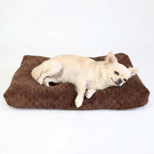 Small Dog Bed for Crate,22 Inch Washable Dog Crate Pad for Dog Cages,Soft Jacquard Flannel Puppy Kennel Bed with Anti-Slip Bottom,Fluffy Dog Mat for Small Dogs,Dark Brown