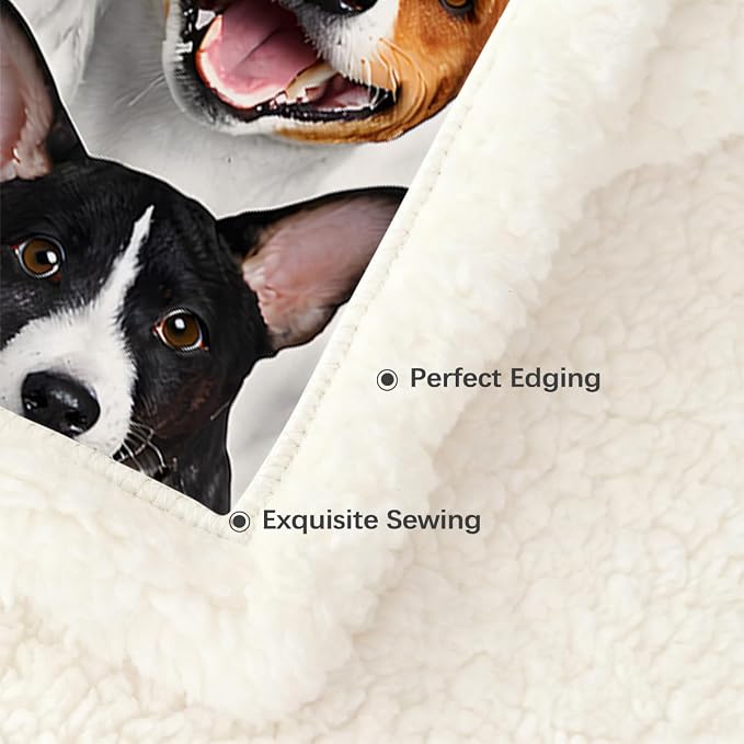 BlessLiving Fuzzy Dogs Blanket for Kids Adults Cute Puppy Fleece Blanket Reversible Animal Pattern Sherpa Throw (Basenji,Throw, 50 x 60 Inches)