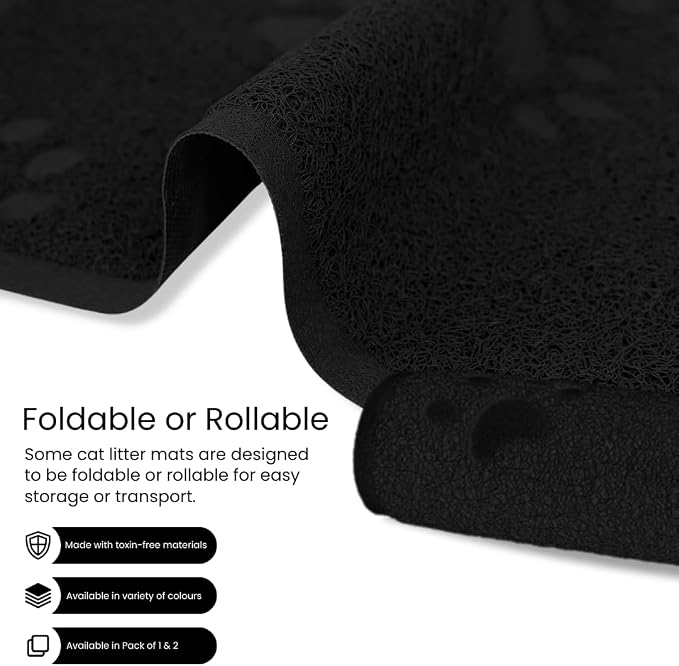 Andalus Large Cat Litter Mat, Pack of 1 - Waterproof, Non-Slip & Easy to Clean Cat Litter Box Mat for Extra Efficient Pet Litter-Trapping, Black (30” X 18”)