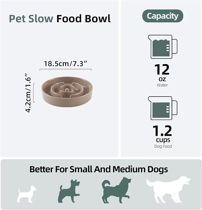 Havniva Ceramic Slow Feeder Dog Bowls, 1.2 Cups Dog Bowl Slow Feeding for Small and Medium Breed, 7.3inch Puzzle Dog Food Bowl Slow Feeder Non-Slip Anti-Gulping and Anti-Choking Reduces Bloating
