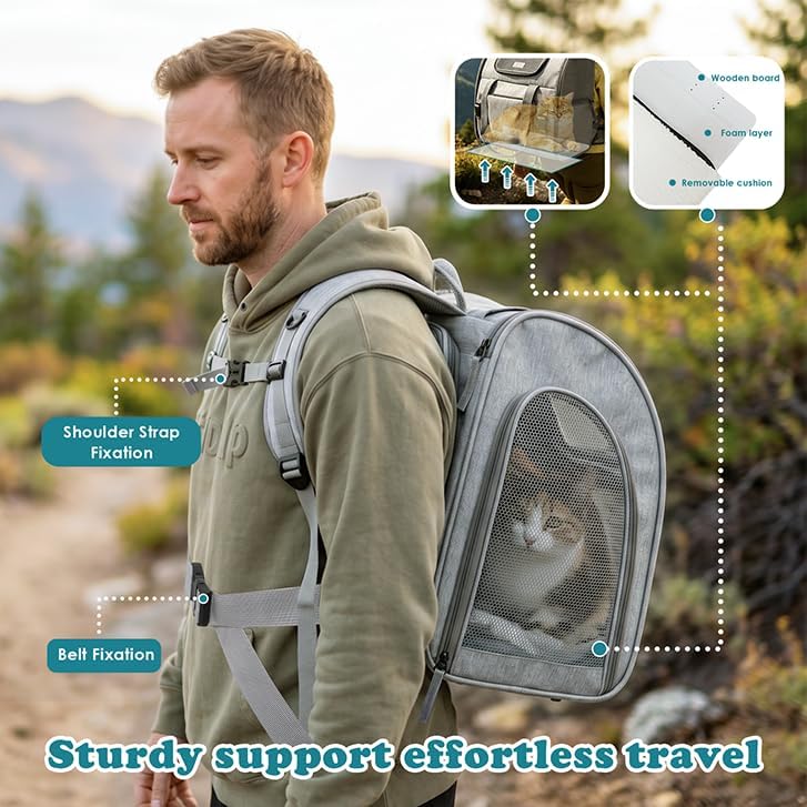 XIAPIA Cat Backpack Carrier, 16.5" Extra Wide Expandable Large Pet Carrier