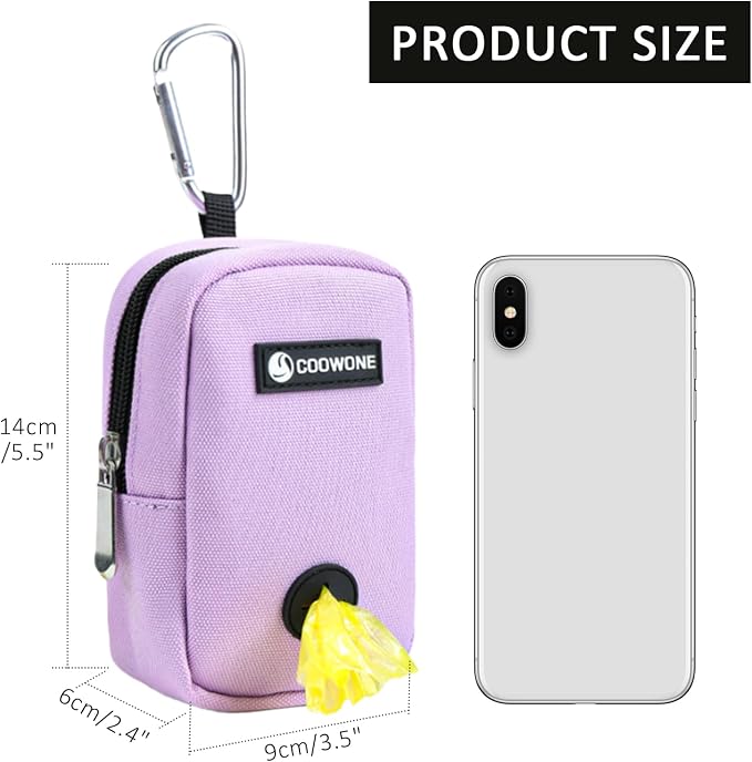 Small Treat Pouch with Dog Bags Dispenser, Portable Walking Bags, Purple