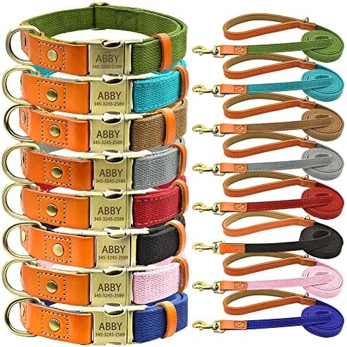 Personalized Dog Collar with Engraved Buckle for Small Medium Large Dogs, Custom Nylon & Genuine Leather Sewing Dog Collar with Name (L(1.0''*15''-23''),Navy)