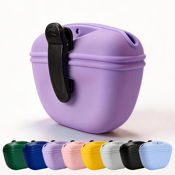 Dog Treat Pouch for Training, Silicone Dog Treat Bag with Strong Clip, Hands-Free Puppy Training Treat Holder, Portable Pet Snack Pouch for Walking, Agility, Obedience Training & Outdoor Use