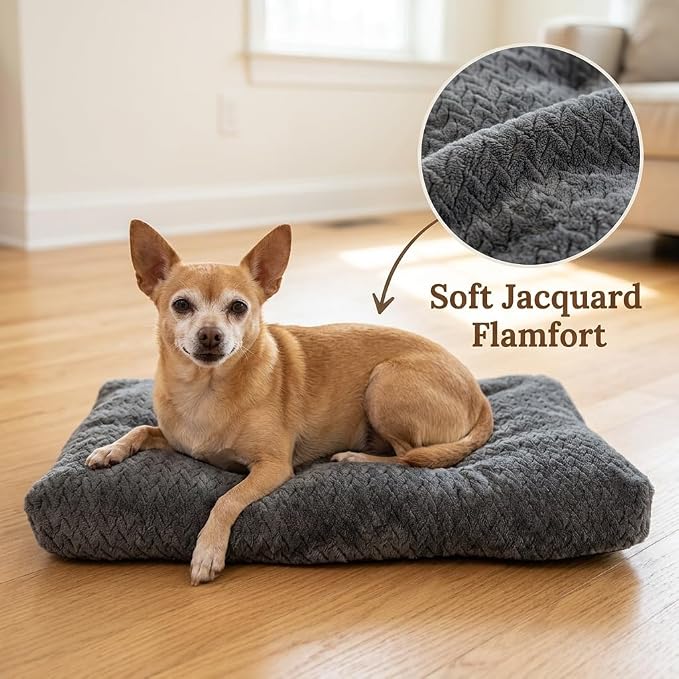 Small Dog Bed for Crate,22 Inch Washable Dog Crate Pad for Dog Cages,Soft Jacquard Flannel Puppy Kennel Bed with Anti-Slip Bottom,Fluffy Dog Mat for Small Dogs,Deep Grey