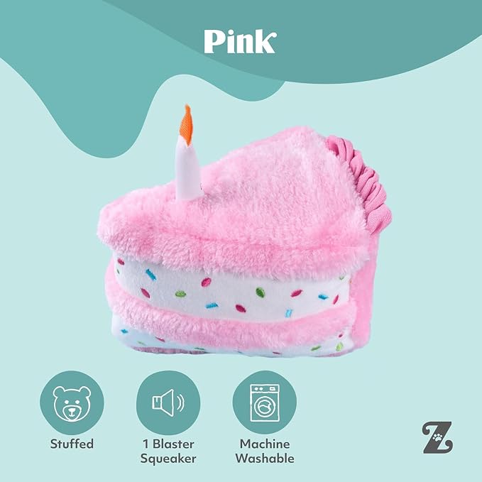 ZippyPaws Birthday Cake- Dog Squeaky Toys to Keep Them Busy, Funny Food Plush for Small, Medium, & Large Dogs, Cute Stuffed Puppy Toy, Pet Products, Gift for Dogs of All Breeds, Soft and Cuddly- Pink