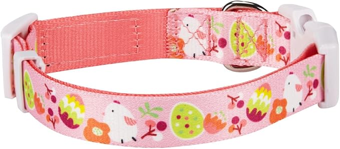 Blueberry Pet 10 Patterns Easter Spring Chick Print Designer Adjustable Dog Collar in Baby Pink, Medium, Neck 14.5"-20"