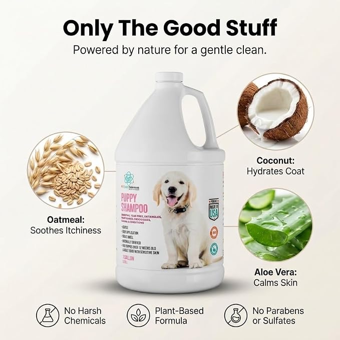 1 Gallon Tearless Puppy Shampoo and Conditioner - Dog Shampoo Itchy Skin Relief - Coconut Oil Oatmeal Shampoo for Dogs - Hypoallergenic Dog Shampoo Sensitive Skin, Made in the USA.