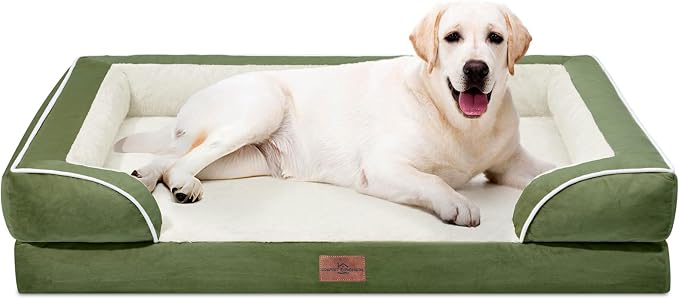 Comfort Expression Orthopedic Dog Bed for Extra Large Dogs with Bolster | Waterproof Dog Couch Bed with Washable Cover & Non-Slip Bottom, Supportive Egg Crate Foam XL Pet Bed, 45x35 Inch
