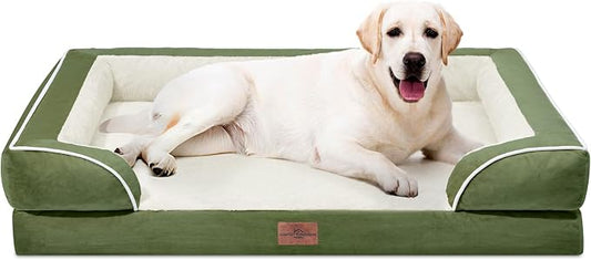 Comfort Expression Orthopedic Dog Bed for Extra Large Dogs with Bolster | Waterproof Dog Couch Bed with Washable Cover & Non-Slip Bottom, Supportive Egg Crate Foam XL Pet Bed, 45x35 Inch
