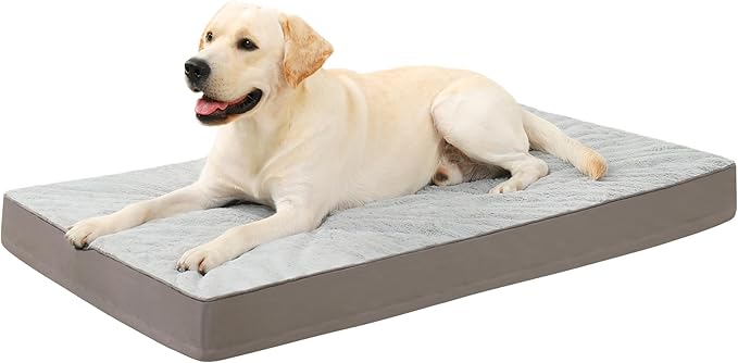 KSIIA Orthopedic Dog Bed for Large Dogs with Waterproof Lining, Grey, 36x27 | Deluxe Soft Plush Dog Crate Bed, Washable Pet Mat with Removable Cover & Egg Crate Foam for Large Dogs Sleeping & Relaxing