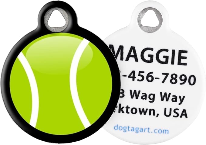 Tennis Ball Personalized Pet ID Tag for Dogs and Cats, Small .875" Diameter