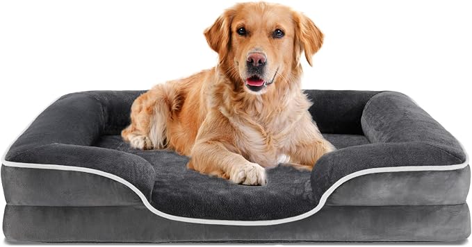 DUMOS Orthopedic Dog Beds for Large Sized Dogs, 42x32 in Machine Washable Cover Pet Bed, Anti-Slip Waterproof Memory Foam Couch Bed for Indoor Dogs and Cats, Grey