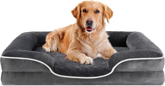 DUMOS Orthopedic Dog Beds for Large Sized Dogs, 42x32 in Machine Washable Cover Pet Bed, Anti-Slip Waterproof Memory Foam Couch Bed for Indoor Dogs and Cats, Grey