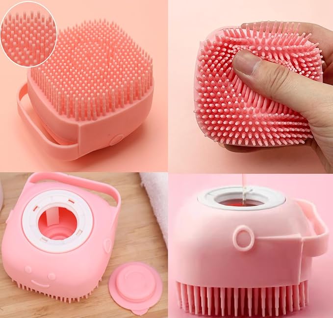 8PCS Dog Bath Supplies Set，Dog Washing Gloves，Shampoo Brush, Shedding Slicker Brush，Complete Pet Grooming Kit for Dog&Cat and Small Animal Grooming(8PCS-Bath-Pink)