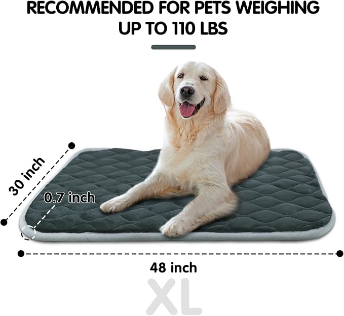 Dog Bed Mat Crate Pad, Anti-Slip Bottom Machine Washable Pet Pad | Thick lightweight mat with anti-slip bottom, machine washable. Ideal for dogs, cats in crates, home & car, XL 48x30'', Grey