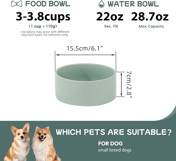 Havniva 6.1inch Ceramic Dog Bowls Double Dog Food Bowl for Small and Medium Breed Dog Food and Water Bowl Set Non-Slip Dog Dish Large Capacity Feeding Pet Water Bowl
