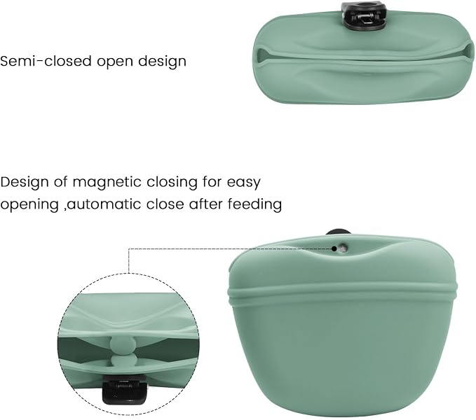 AUDWUD Silicone Dog Treat Pouch with Clicker Magnetic Closure Secure Clip | Upgraded clip keeps your treat pouch secure during training.Magnetic closure allows fast one hand access.Includes dog click