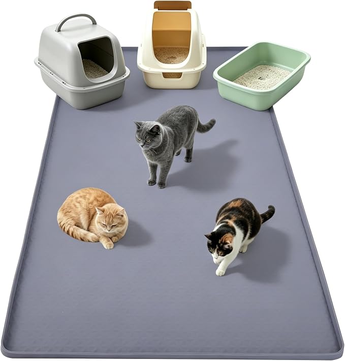 Cat Litter Mat, 51x25.6in Waterproof Silicone Litter Box Mat, Grey | XL Cat Mat Fits 1-3 Litter Boxes, Litter Trapping Mat with Raised Edges, Non-Slip Bottom, Easy Clean Kitty Litter Mat