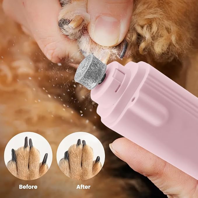 2-in-1 Dog Nail Grinder & Dog Nail Clippers Trimmers, Dogs Trimmer with LED Light + Splash Guard + Storage Case, Pet Claw Clippers for Dogs Cats, USB Rechargeable (Pink)