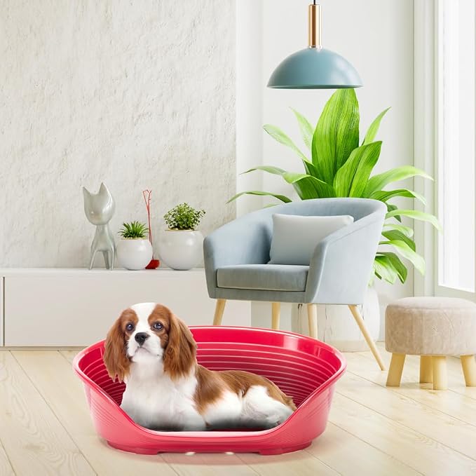 Ferplast Cat Bed, Plastic Dog Bed Medium, Ventilation Holes and Non-Slip Rubber Feet for Added Stability 70,5 x 52 x h. 23.5 cm. Burgundy