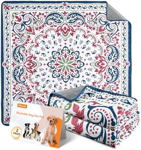 Mozin Washable Pee Pads for Dogs, 2 Pack Super Absorbent Reusable Puppy Pads Waterproof, Leak-Proof & Non-Slip Whelping Pad for Potty Training, Playpens, Crates, Floors, Beds, and Couches 31"x36"
