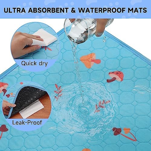 Sunheir Washable Pee Pads for Dogs, 2-Pack Reusable Puppy Pads, Waterproof Non-Slip Wee Wee Pad, Absorbent and Leakproof Training Mats for Potty, Crate, Playpen, Bed, Sofa, 24"x 36"