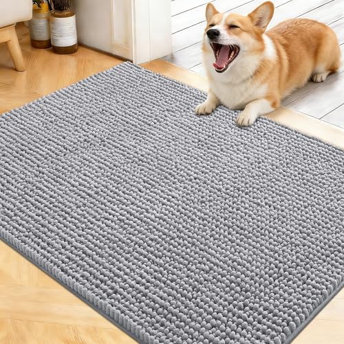OLANLY Dog Door Mat for Muddy Paws 40x32, Extra Absorbent Chenille Mud Mat