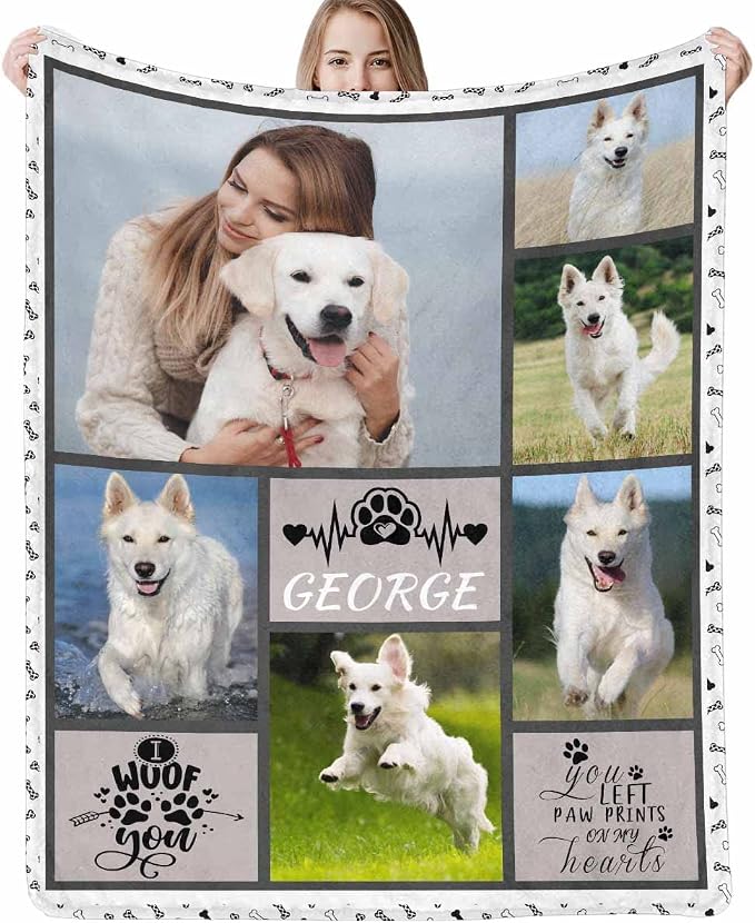 Artsadd Personalized Blanket with Picture in Memory of Dog Custom Photo Blanket Memorial Pet Loss Sympathy Gift