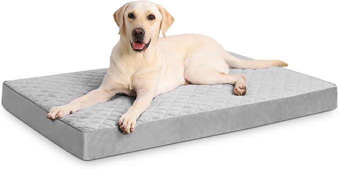 NUPIDA Orthopedic Dog Beds Large Sized Dog Waterproof Pet Mattress with Removable Washable Cover and Non-Slip Bottom, Quilting Mat for Crate, 35x22 Inch, Light Gray