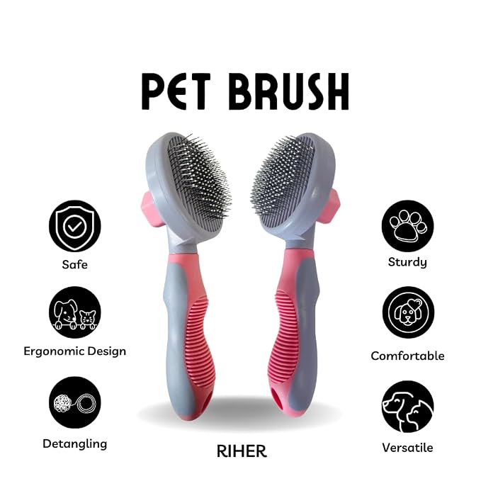 Dog & Cat Brush - Pet Grooming & Shedding Tool for Long & Short Hair - Deshedding Comb for Loose Fur - Professional Hair Remover for Pets (Pink)