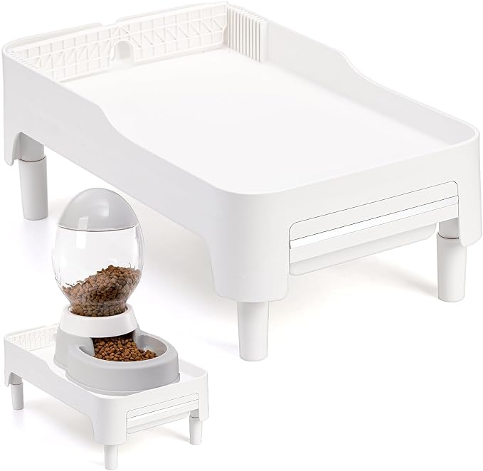 YOUEON Raised Pet Feeder Stand for Cats and Dogs Neck Health, Adjustable Height Elevated Shelf Suitable for 90% Automatic Pet Feeder & Water Dispenser, with Drawer to Stock Pet Snacks, Canned Food