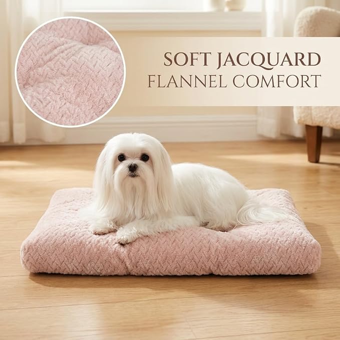 18 Inch Dog Crate Bed for Small Dogs and Puppies,Washable Puppy Crate Pad for Dog Cages,Soft Jacquard Flannel Kennel Mat with Anti-Slip Bottom,Fluffy Dog Bed for Toy Breeds,Pink