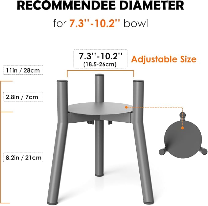 SHAINFUN Raised Dog Bowl Stand for Large Dogs with Tray, Adjustable Width 7 to 10.6", Elevated Tall Food Water Stand,Grey (Bowl Not Included)